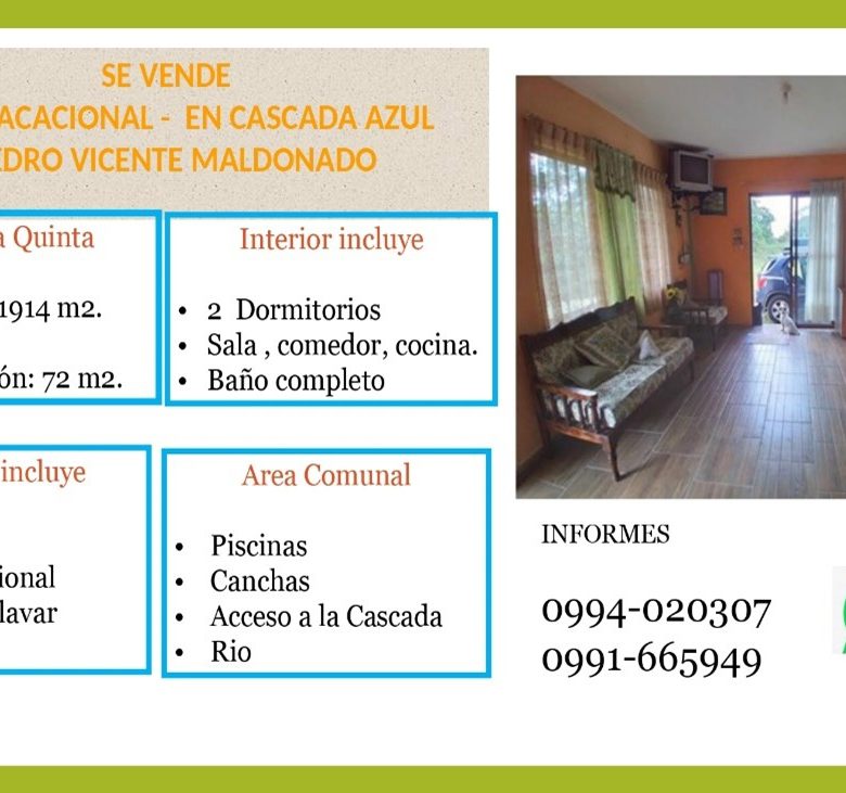 VENTA QUINTA VACACIONAL- PEDRO VICENTE MALDONADO
